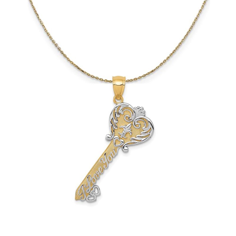 14k Yellow Gold & Rhodium Plated I love You Key Necklace - 16 Inch